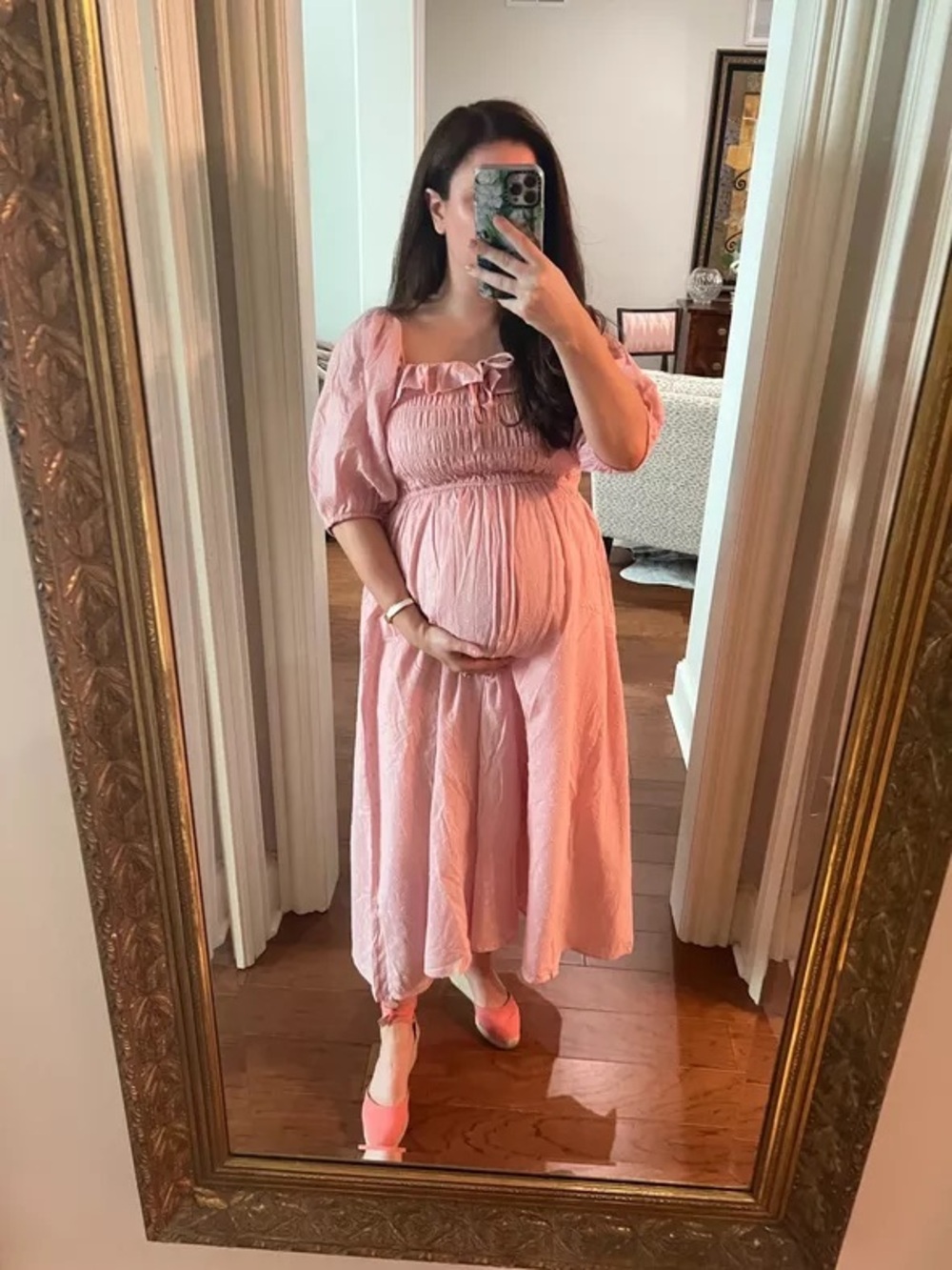 Women's Pink Smocked Midi Dress medium